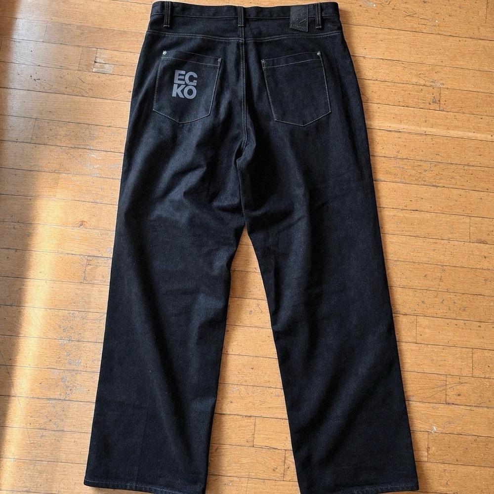 Ecko Unltd Jeans 44x35 Black Relaxed Y2K Hip Hop Baggy Logo Denim - Picture 1 of 12